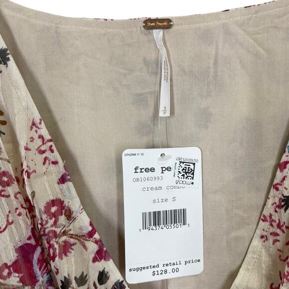 Free People Closer To The Heart Mini Dress Small NWT Cream Pink Floral Boho - Picture 5 of 7